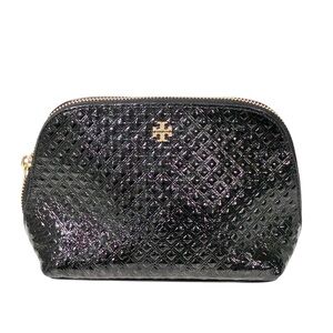 Tory Burch Black Marion Embossed Metallic Cosmetic Case